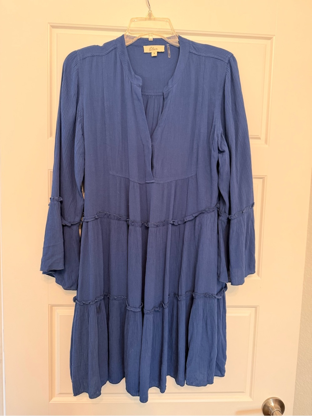 Elan Blue Tiered Long-Sleeve Midi Dress